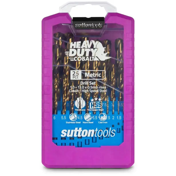 SUTTON 1-13MM METRIC HSS-COBALT JOBBER DRILL BIT SET - HD-COBALT - 25 PIECE