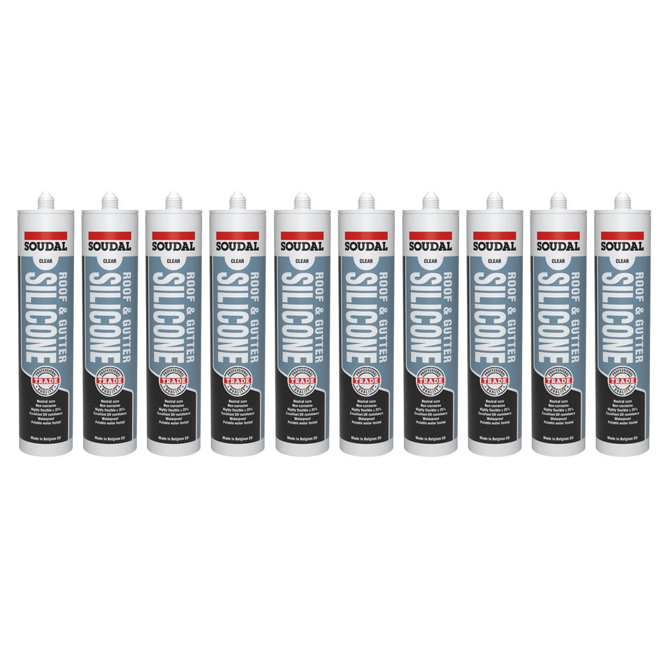 Soudal 127779 Trade Professional Roof & Gutter Silicone Clear 300ml Box of 12