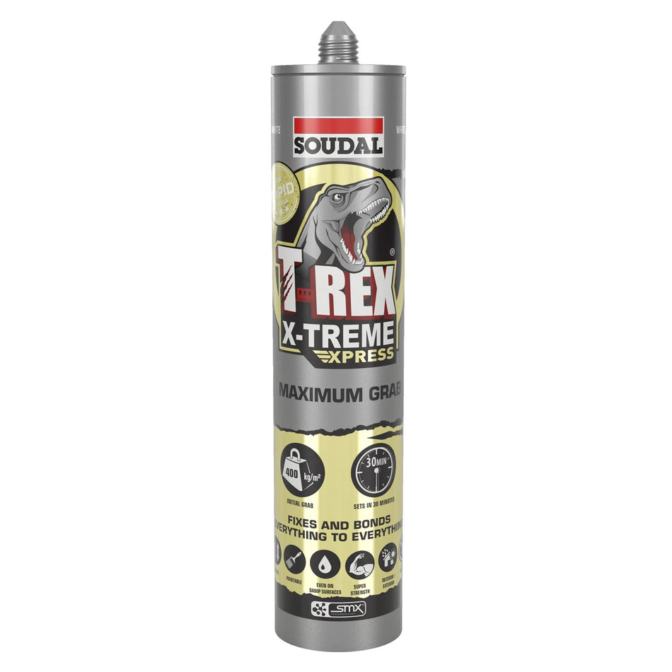 Soudal 134842 T-Rex Power X-Treme Tack, Power Grab 290ml SMX® Polymer Sealant Adhesive Black