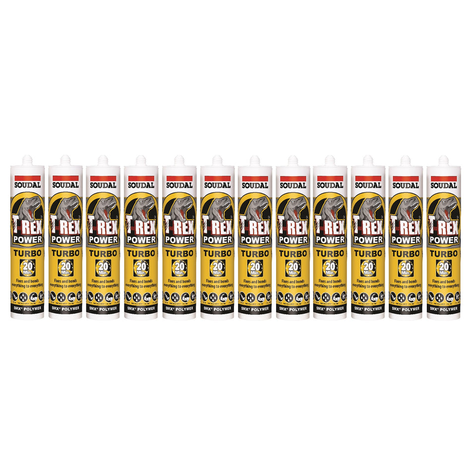 Soudal T-Rex Power Turbo 290ml SMX® Polymer Sealant Adhesive White 128371 - PACK OF 12