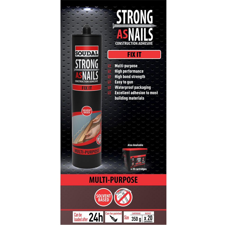 Soudal 144904 Strong As Nails FIX IT Solvent Based Liquid Adhesive 350g Grab & Go Pack of 20