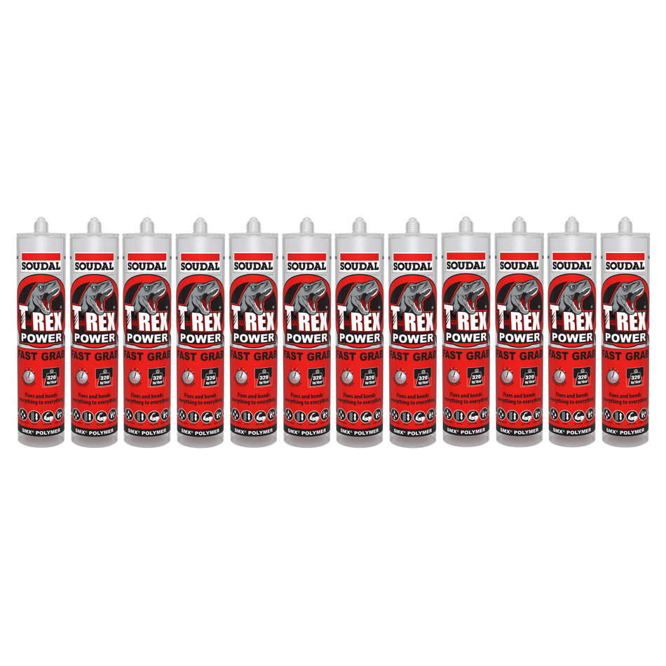 Soudal 134912 T-Rex Power Fast Grab 290ml SMX® Polymer Sealant Adhesive Clear - BOX OF 12