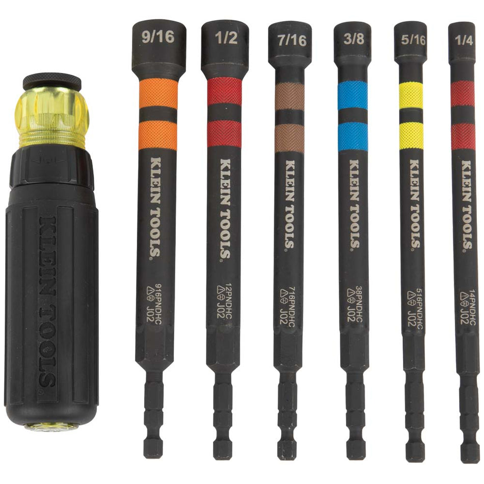 Klein Hollow Magnetic Color-Coded Ratcheting Power Nut Drivers, 7-Piece