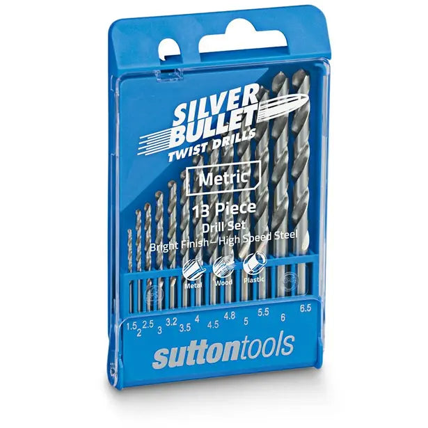 SUTTON 1.5-6.5MM METRIC HSS-BRIGHT JOBBER DRILL BIT SET - SILVER BULLET - 13 PIECE