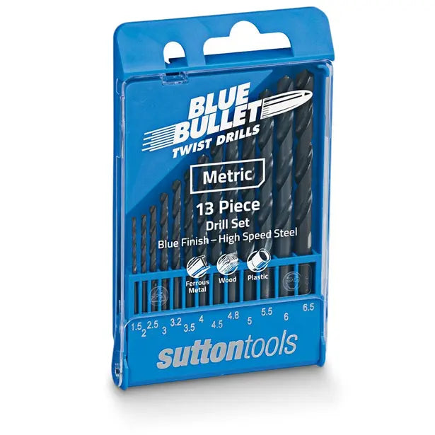 SUTTON 1.5-6.5MM METRIC HSS-BLUE JOBBER DRILL BIT SET - BLUE BULLET - 13 PIECE