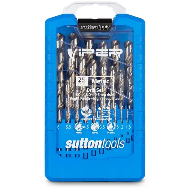 SUTTON 1-13MM METRIC HSS-BRIGHT JOBBER DRILL BIT SET - VIPER - 25 PIECE