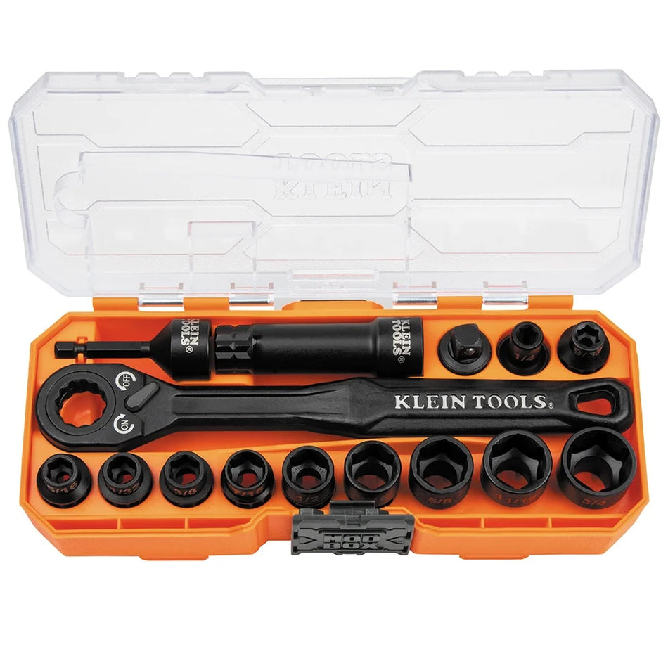 KLEIN Tools A-65400 KNECT™ 3/8″ Drive Impact-Rated Pass Through Socket Set, 15-Piece