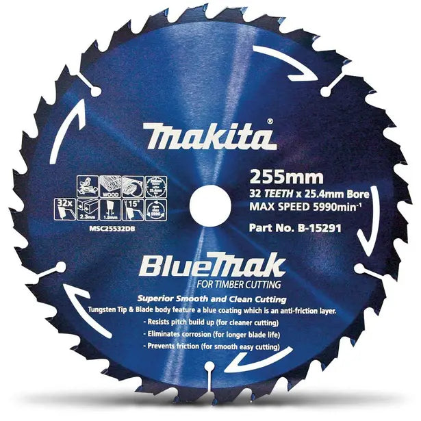 MAKITA 255MM 32T TCT CIRCULAR SAW BLADE FOR WOOD CUTTING - BLUEMAK