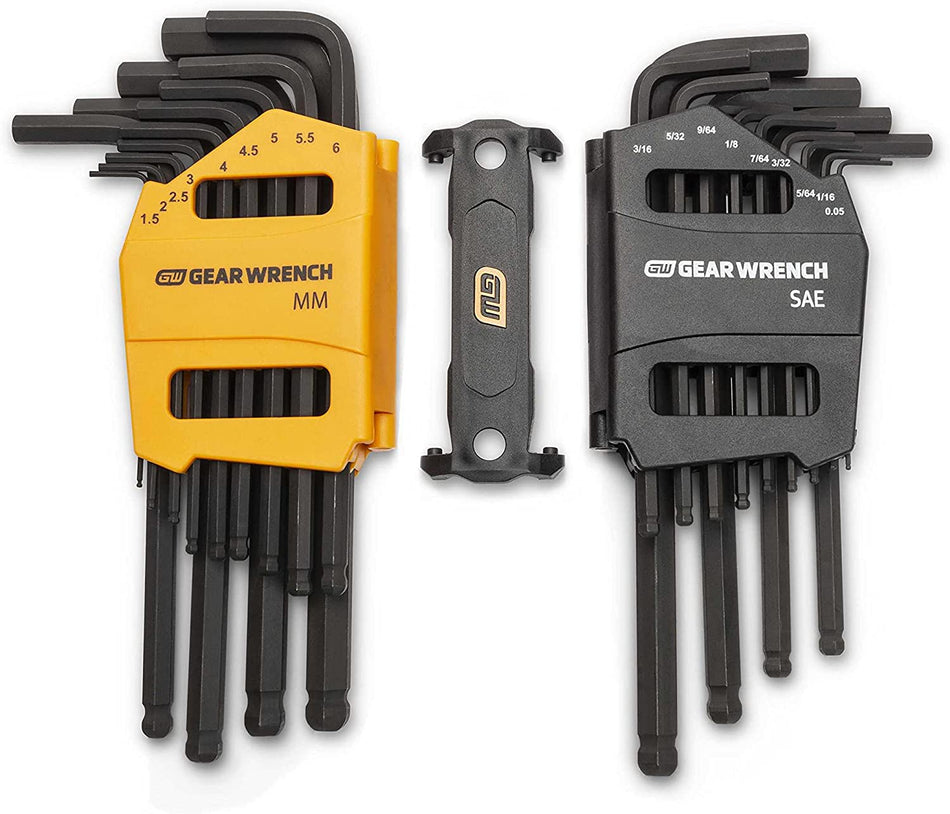 GEARWRENCH 83505 26 Piece Metric / SAE Ball End Long Arm Allen Hex Key Set