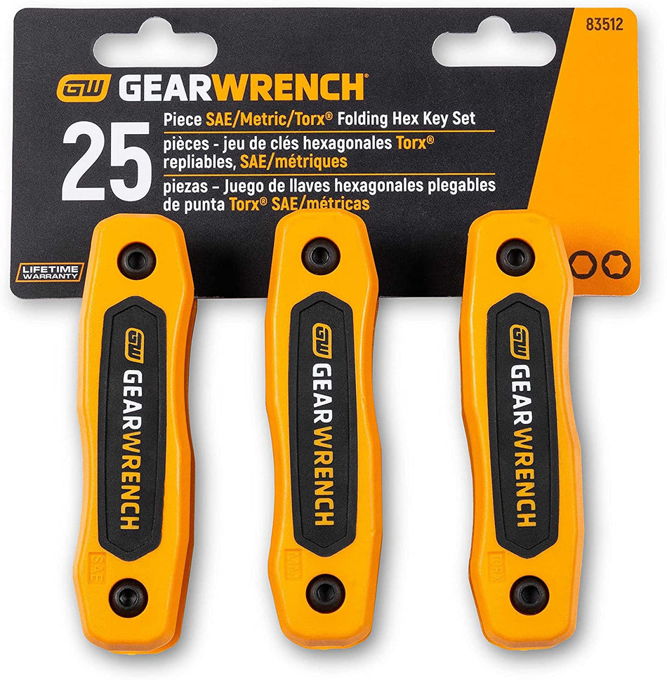 GEARWRENCH 83512 25 Piece Metric/SAE/Torx® Folding Allen Hex Key Set