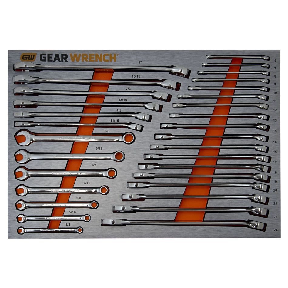 GEARWRENCH 83991 31 Piece Combination Long Pattern Spanner Wrench Set Metric & SAE Set in EVA Tray