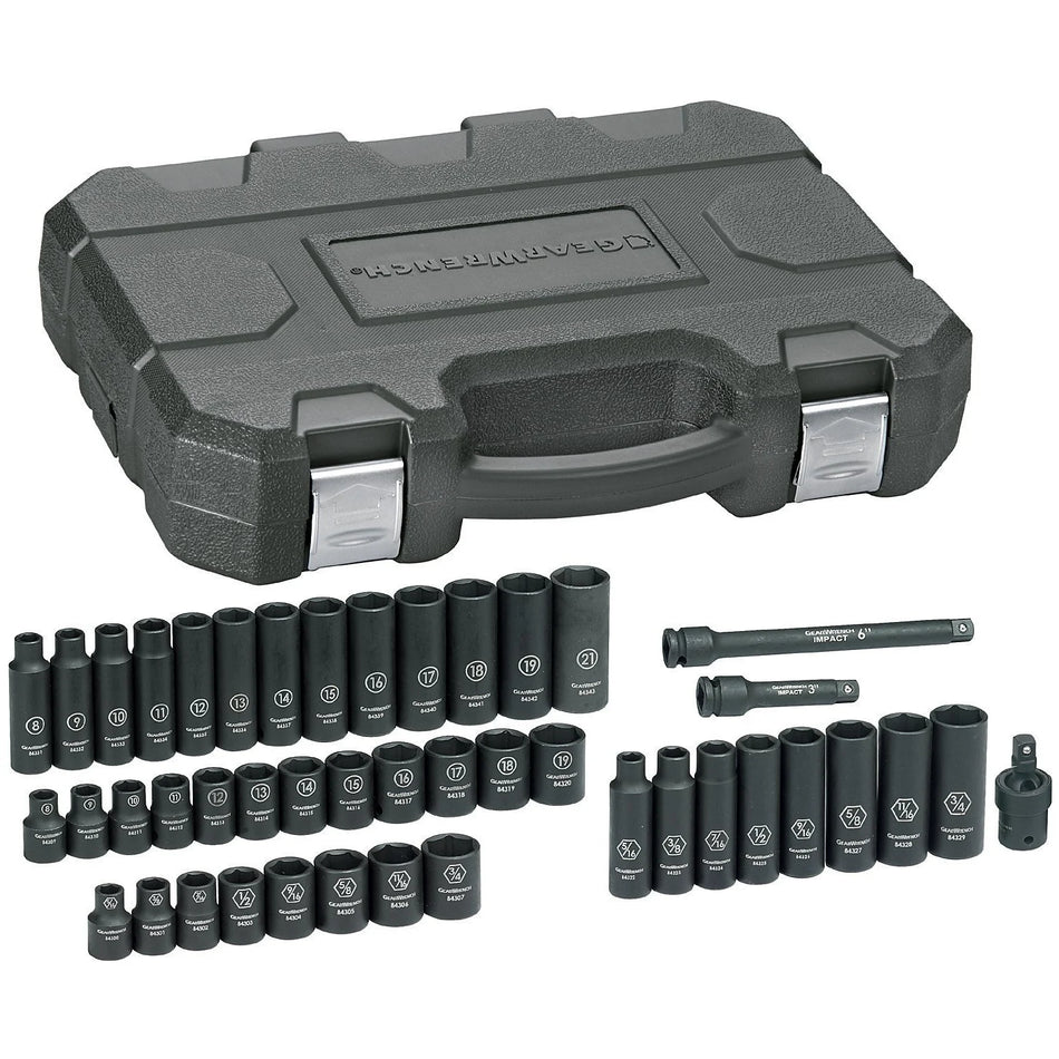 GEARWRENCH 84916N 44 Piece 3/8″ Drive 6 Point Standard/Deep Impact Socket Set METRIC/SAE