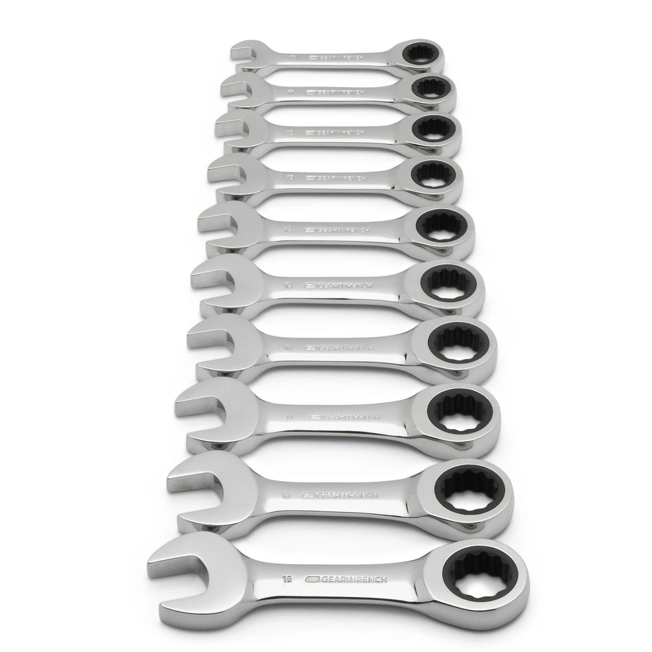 GEARWRENCH 9520D 10 Piece Stubby Combination Ratcheting Spanner Wrench Set Metric