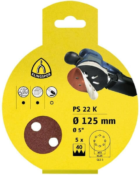 Klingspor 125mm Hook and Loop Sanding Disc 8 hole - 5PCE