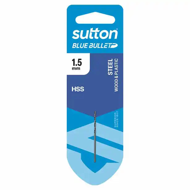 SUTTON 1.5 X 34MM HSS BLUE BULLET CARD JOBBER METAL DRILL BIT D102H0150