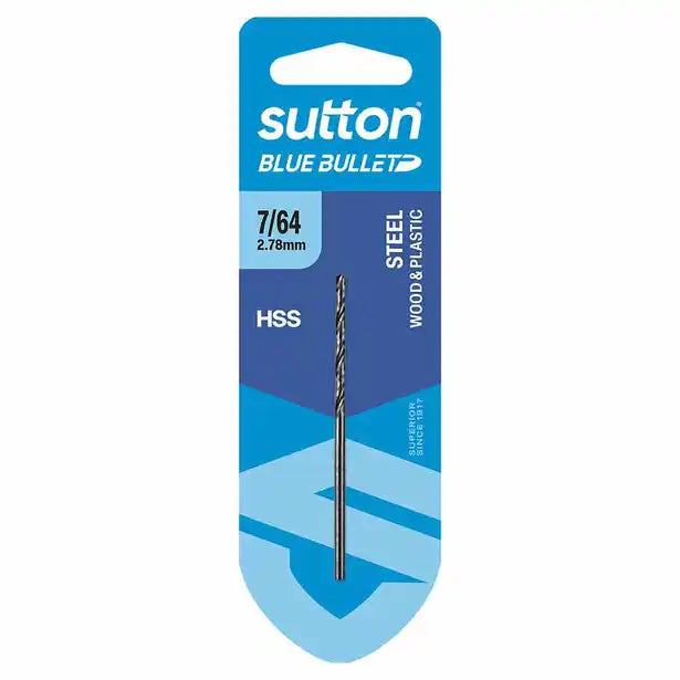 SUTTON 7/64INCH X 61MM HSS BLUE BULLET CARD JOBBER METAL DRILL BIT D102H0278