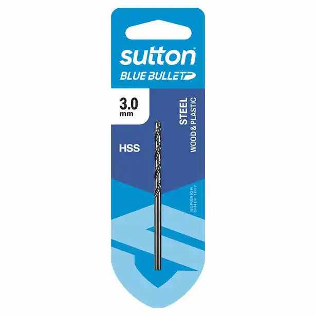 SUTTON 3 X 61MM HSS BLUE BULLET CARD JOBBER METAL DRILL BIT D102H0300