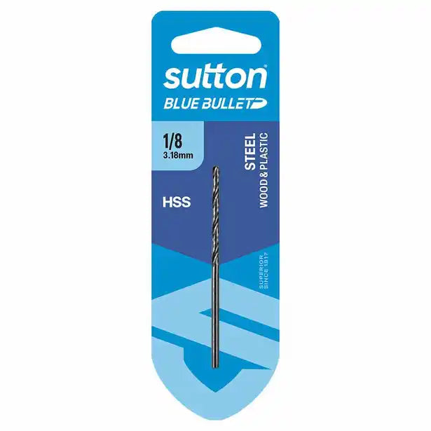 SUTTON 1/8INCH X 65MM HSS BLUE BULLET CARD JOBBER METAL DRILL BIT D102H0318