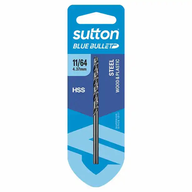 SUTTON 11/64INCH X 80MM HSS BLUE BULLET CARD JOBBER METAL DRILL BIT D102H0437