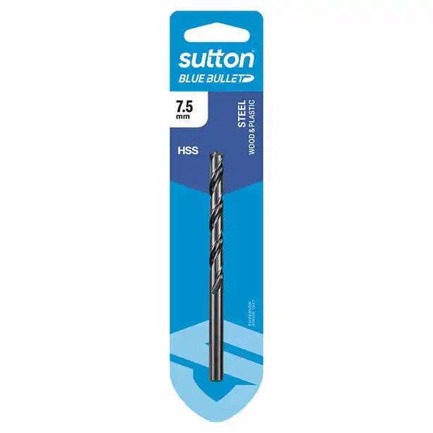 SUTTON 7.5 X 109MM HSS BLUE BULLET CARD JOBBER METAL DRILL BIT D102H0750