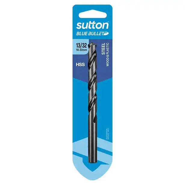 SUTTON 13/32INCH X 133MM HSS BLUE BULLET CARD JOBBER METAL DRILL BIT D102H1032