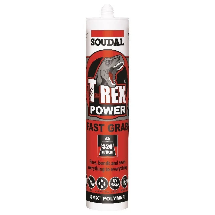 Soudal 121968 T-Rex Power Fast Grab 290ml SMX® Polymer Sealant Adhesive Bright White