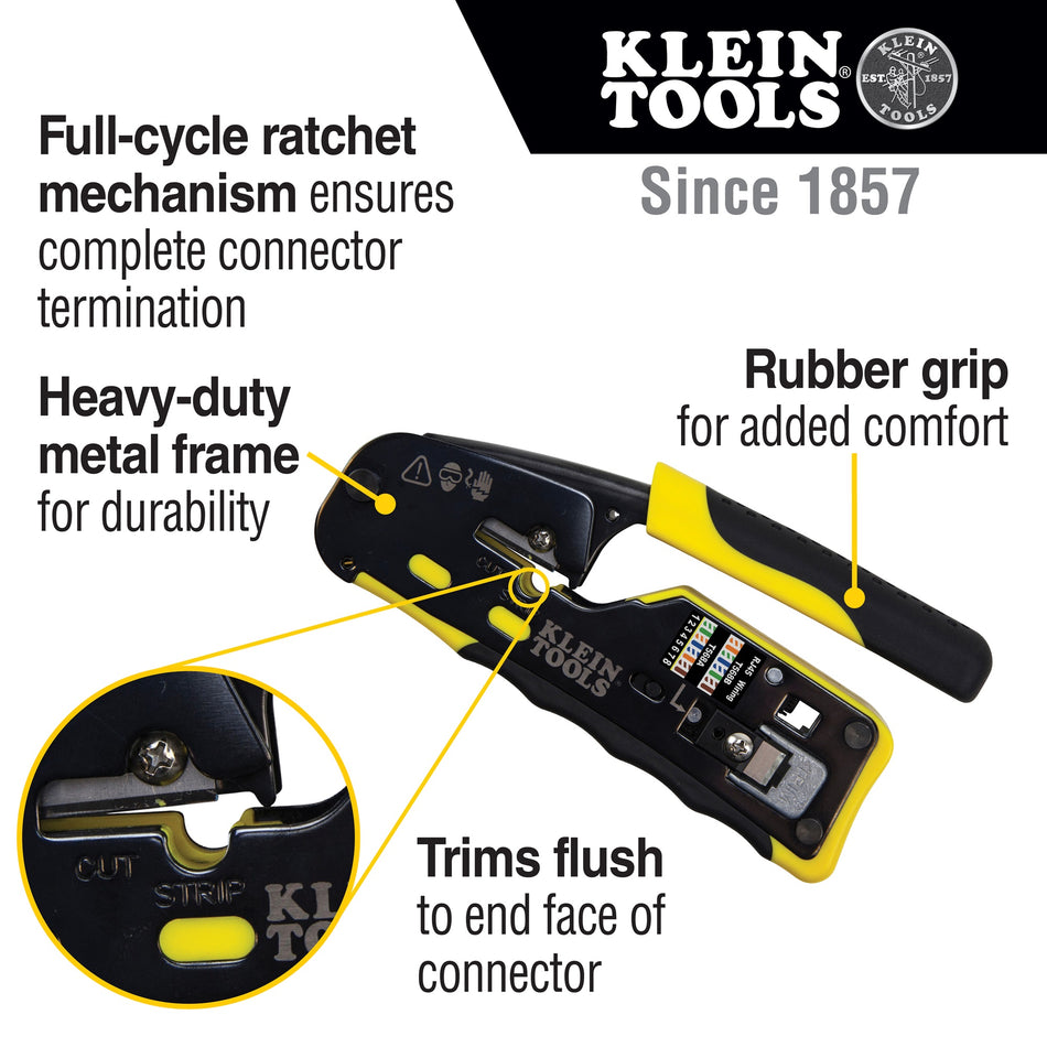 Klein Tools A-VDV226-110 Ratcheting Cable Crimper / Stripper / Cutter for Pass-Thru™