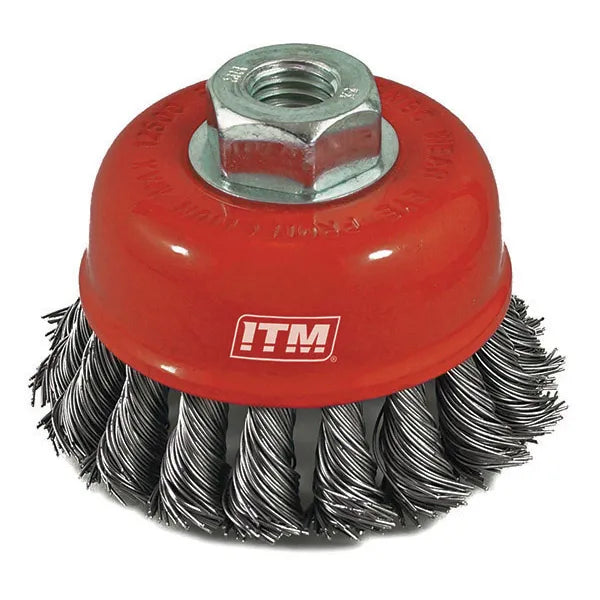 ITM TWIST KNOT CUP BRUSH STAINLESS STEEL 75MM, MULTI THREAD