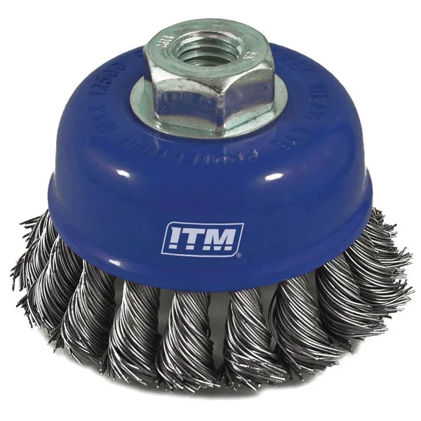 ITM TWIST KNOT CUP BRUSH STEEL 75MM BOXED, MULTI THREAD