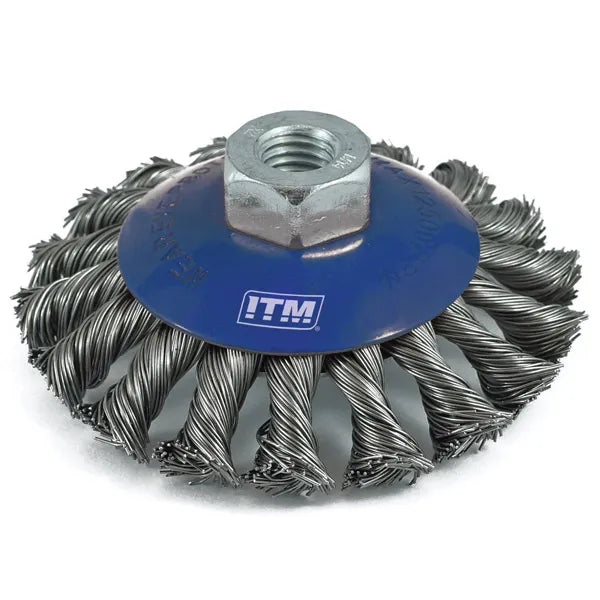 ITM TWIST KNOT BEVEL BRUSH STEEL 100MM, MULTI THREAD