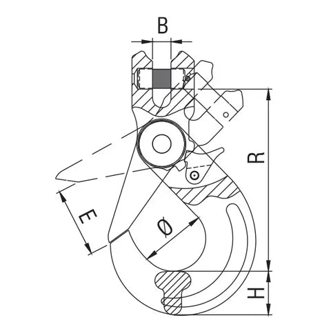 ITM G80 COMPONENTS, CLEVIS SELF LOCKING HOOK, 16MM CHAIN SIZE