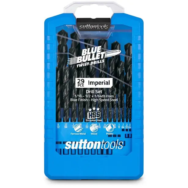 SUTTON 1/16-1/2INCH IMPERIAL HSS-BLUE JOBBER DRILL BIT SET - BLUE BULLET - 29 PIECE