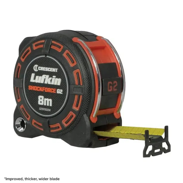 CRESCENT LUFKIN 8M X 32MM SHOCKFORCE™ GEN 2 TAPE MEASURE - YELLOW G2SF832M