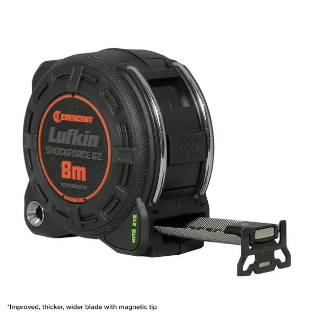 CRESCENT LUFKIN 8M X 32MM SHOCKFORCE NITE EYE™ GEN 2 MAGNETIC TAPE MEASURE - BLACK G2MAGNE832M