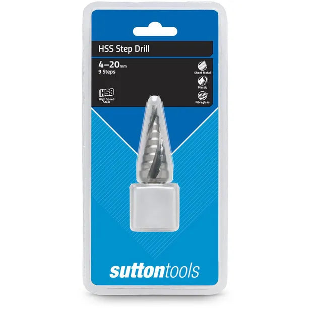 SUTTON 4-20MM 9-STEP HSS SPIRAL FLUTE STEP DRILL BIT